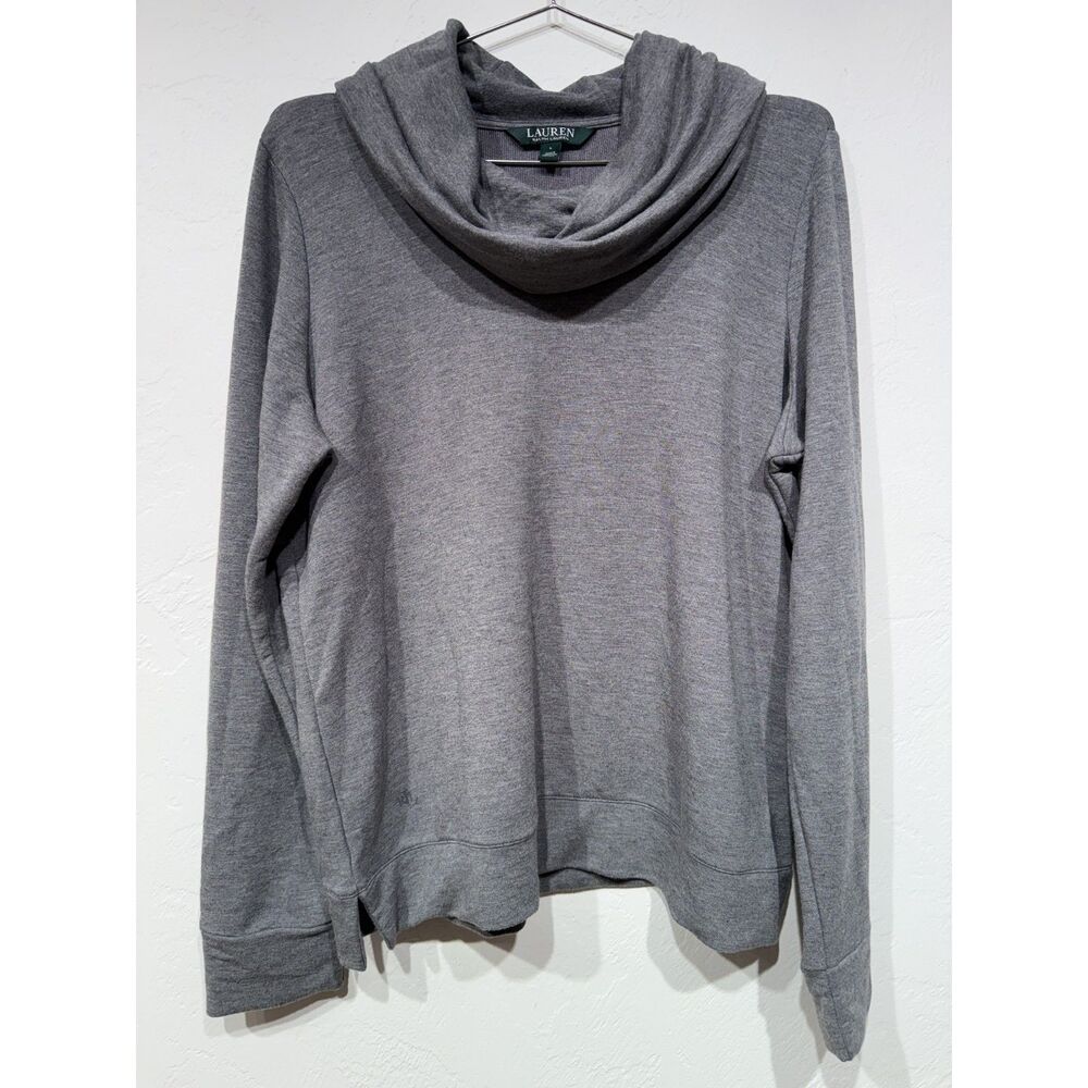 Lauren Ralph Lauren Top Womens L Gray Cowl Neck Pullover RLL Logo Soft Knit